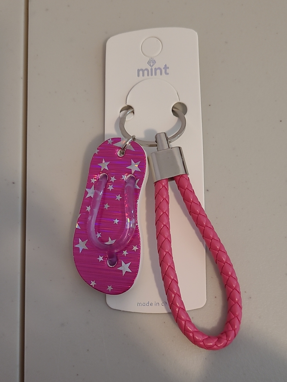 Mint Hot Pink Star Flip-Flop Key & Braided Loop Keyring